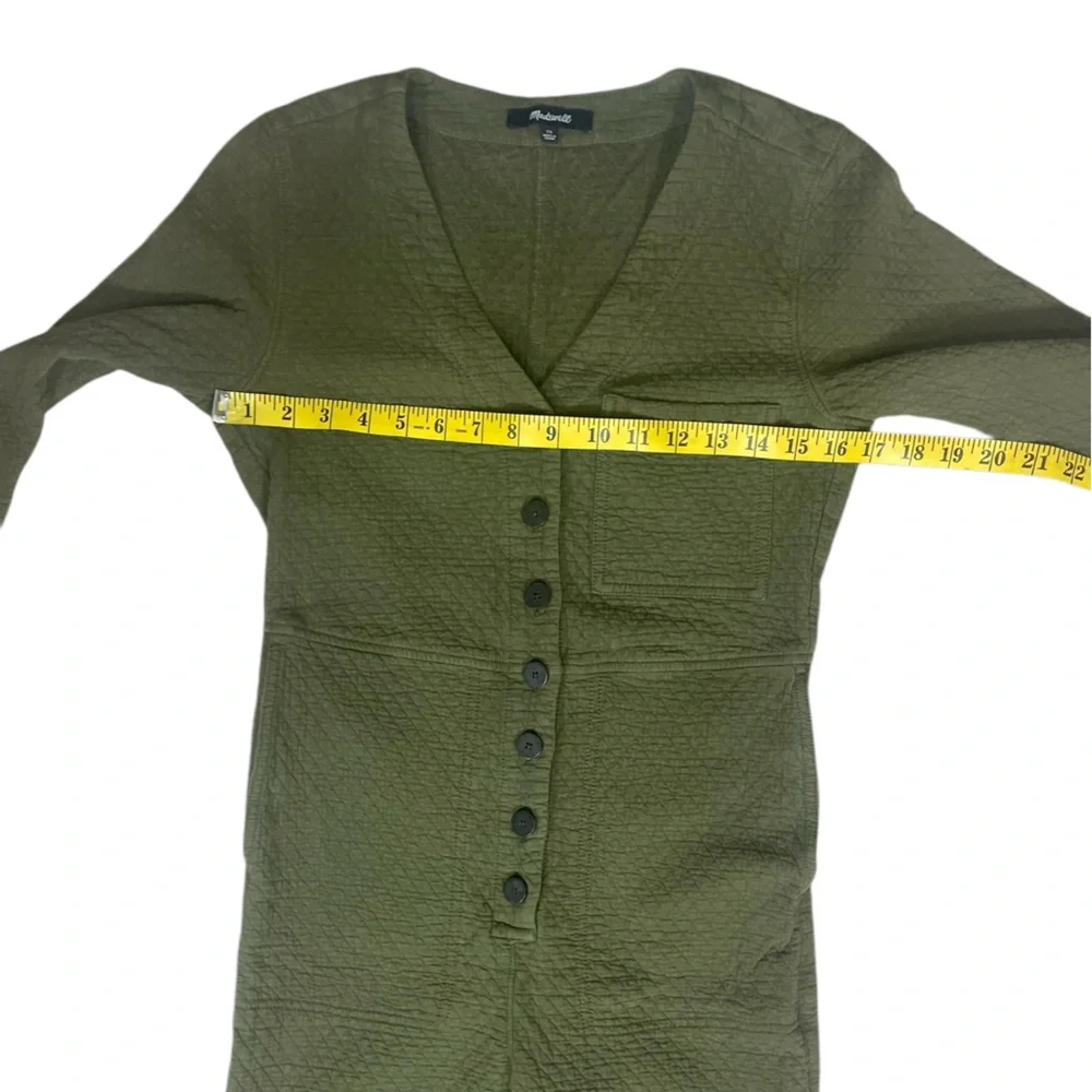 Madewell Olive Green Diamond Jacquard Button-Up Coverall Jumpsuit